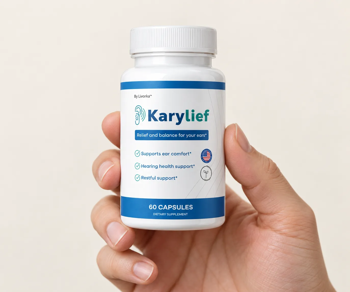 Karylief — the package held in a hand
