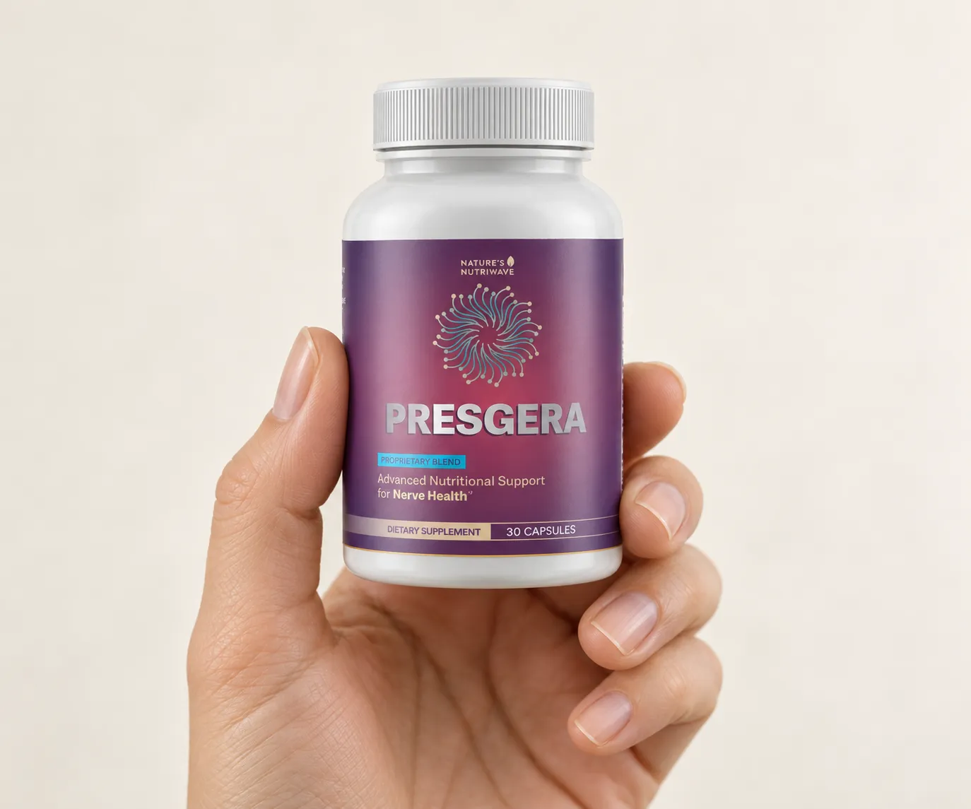 Presgera — the package held in a hand